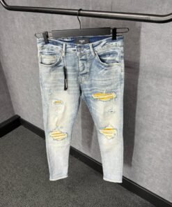 Amiri Blue Jeans Yellow Ribbels