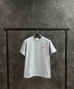 AMI Heart Logo Red T-Shirt Grey