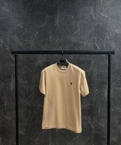 AMI Heart Logo Red T-Shirt Beige