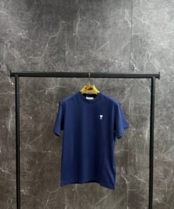 AMI Heart Logo White T-Shirt Dark Blue