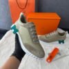 Hermes Bouncing Sneakers Khaki Leather, Blue Logo