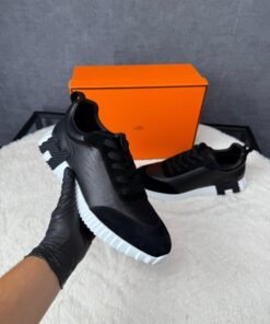 Hermes Bouncing Sneakers Black White Leather