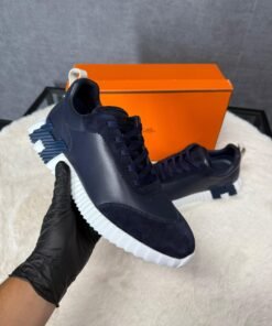 Hermes Bouncing Sneakers Dark Blue, Red Logo