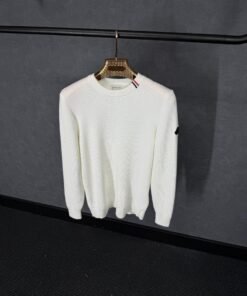 Moncler Brei Stof White Sweater Black Logo