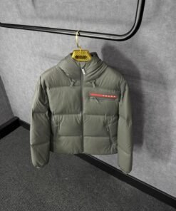 Prada Dark Grey Re-Nylon Hooded Puffer Jacket High Quality