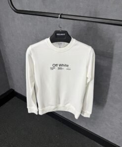 Off-White White Sweater Mid Text, Kruis Achterkant Zwart Blue Logo